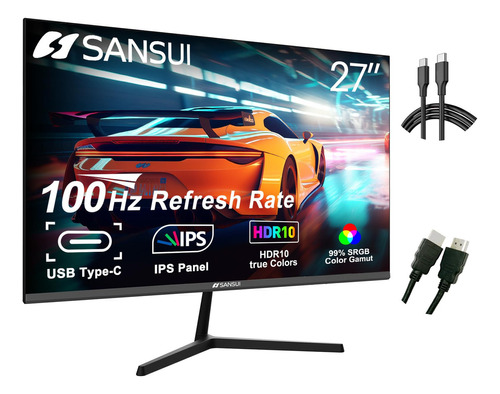 Sansui Monitores De Computadora De 27 Pulgadas 100hz Ips Us. Color Negro