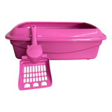 Kit Caixa De Areia Para Gatos Pazinha Banheiro Grande Funda Cor Rosa