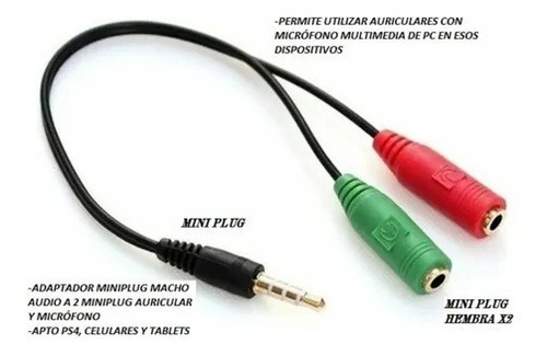 Cable Adaptador Auricular Ps4 Plug 3.5 Mm A 2 Plug 3.5 Mm 