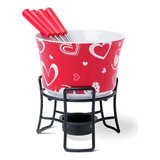 Conjunto Fondue Brinox 6 Peças Cerâmica Vermelho Decorado