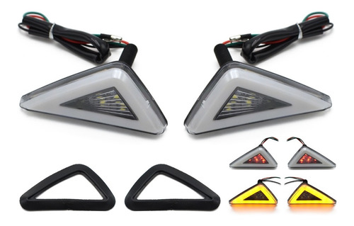 Par Direccionales Led Moto Bicolor Amarillo Rojo Triangular