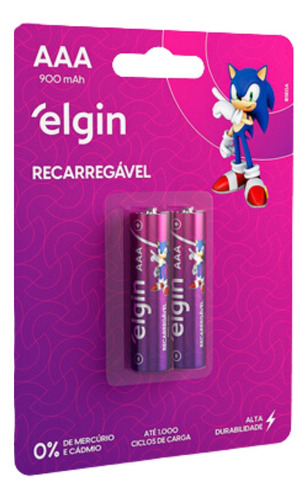 Pilha Recarregável Aaa Palito 900mah Elgin Blister C/2 Unid