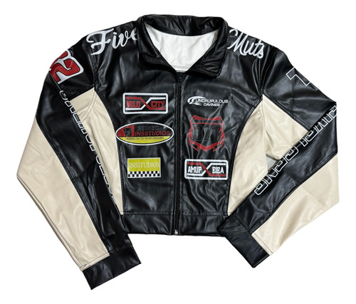 Campera Mujer Moto Racer Ecocuero Full Estampa