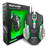 Mouse Gamer Multilaser 2400dpi Preto Cinza Led Verde Mo269