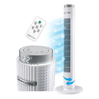 Ventilador De Torre Premium Corte Diamante Blanco Con Ionizador + Control Remoto Oscilación Temporizador Display Led 97cm De Alto 15 meses de garantía Beckon | Meses sin interés