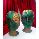 Máscaras De Bronce, Par De Caretas Antiguas Vintage Divinas 
