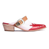 Sandalia Zueco Mule Viru Shoes Cuero Vacuno Rosa Y Rojo