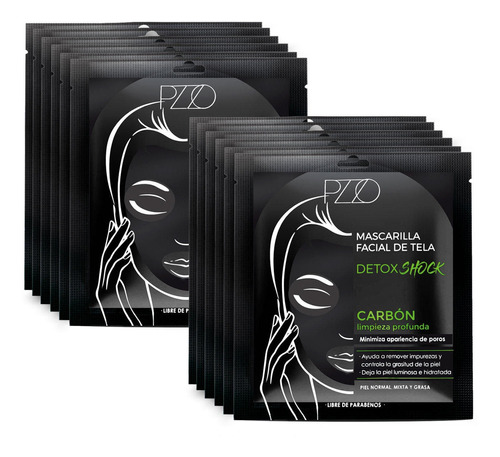 Pack 12 Mascarilla Tela Carbon Detox Petrizzio