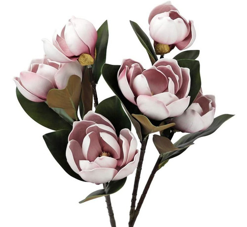Vintage 6 Cabezas Flor De Magnolia Artificial Rosa Espu...