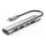 Adaptador De Hub Usb-c 5 En 1, Conector De Audio De 3,5 Mm,