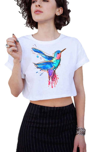 Blusa Colibrí Acuarela Colores Playera Estampado Ave Croptop