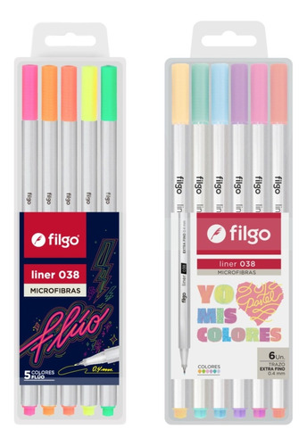Kit Set 11 Microfibras Filgo Colores Pastel Fluo Punta Fina
