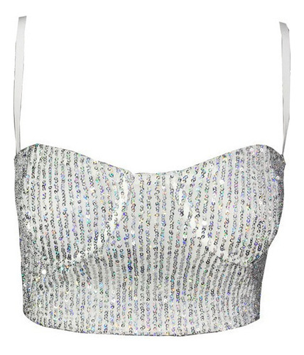 Crop Top De Tirante Mujer Sexy Fiesta Con Lentejuelas Bling