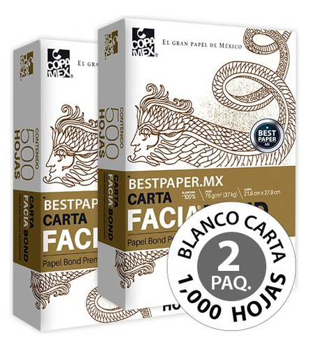 Papel Facia Bond Blanco Carta - 2 Paquetes (1,000 Hojas)