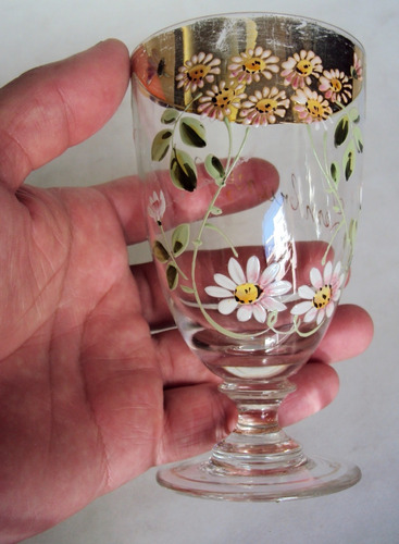 Taça Antiga De Vidro Veneziano Flores Em Esmalte Lembrança
