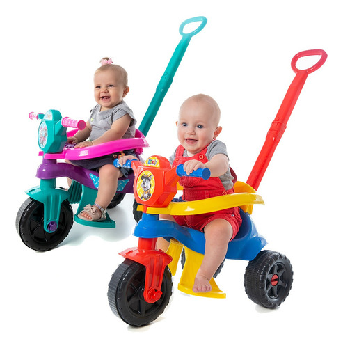 Triciclo Infantil Motoca De Passeio Com Empurrador Andador Cor Azul