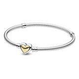 Pulsera Pandora Broche De Corazón Dorado Dos Tonos Original