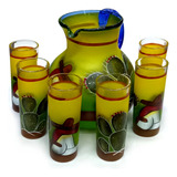 Set Jarra Bola Artesanal Con 6 Vasos Highball Ind. Decorados