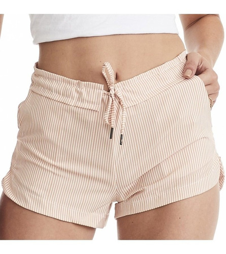 Short De Praia Feminino Listrado Marrocos Cós Liso 