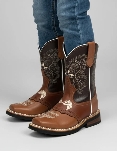 Bota Vaquera Color Cafe Camel Con Bordado Para Niño Vito 210 | Envío gratis