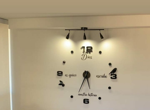 Reloj De Pared 3d Tamaño 100x100cm Negro + Frase En Vinilo 