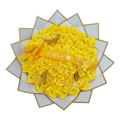 Ramo De 50 Rosas Eternas De Liston Incluye Accesorios Color Amarillo | Meses sin interés