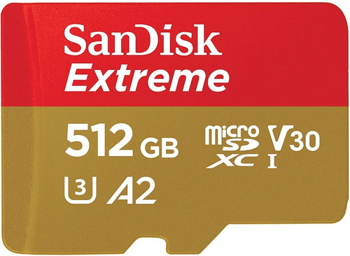 Tarjeta De Memoria Micro Sd Sandisk Extreme 512gb A2 V30 190mb/s Microsdxc C10 Con Adaptador Sd