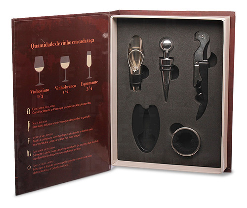Kit Acessórios Degustação De Vinho Luxo  5 Peças  Livro