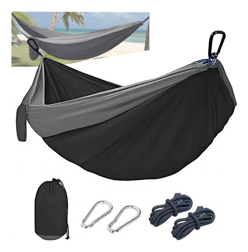 Hamaca De Camping Portátil + Kit De Instalación/ Plata*negro