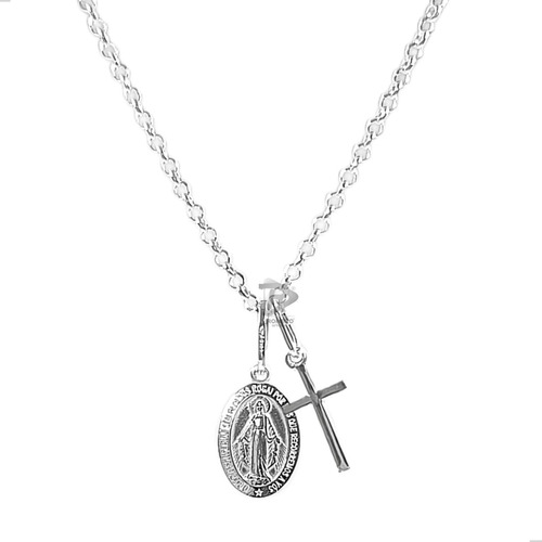 Pulseira Prata 925 Nossa Senhora Das Graças Com Cruz