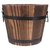 Rustic Wooden Bucket Barrel Planter Rustic Whiskey Buck...