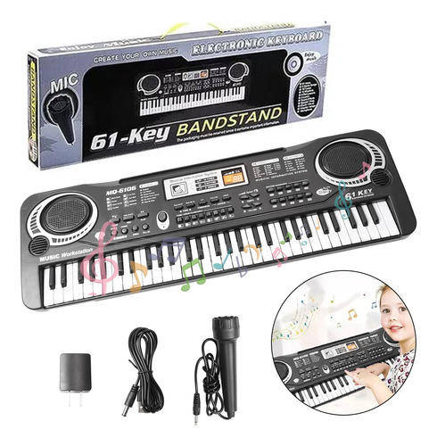 61 Teclas Piano Digital Para Niños Portátil Con Micrófono