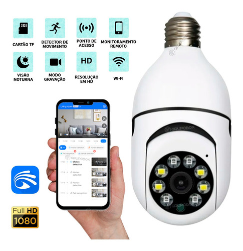 Câmera Lâmpada De Segurança Wifi Ip 66 Soquete E27 Branco 