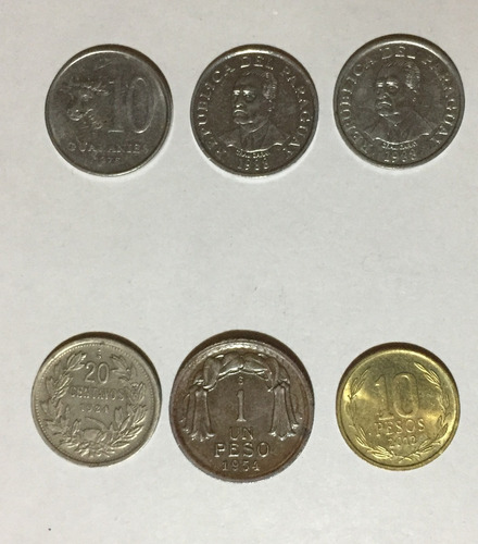 Lote De 6 Monedas Antiguas-paraguay 3- Chile 3-dif Año-usado