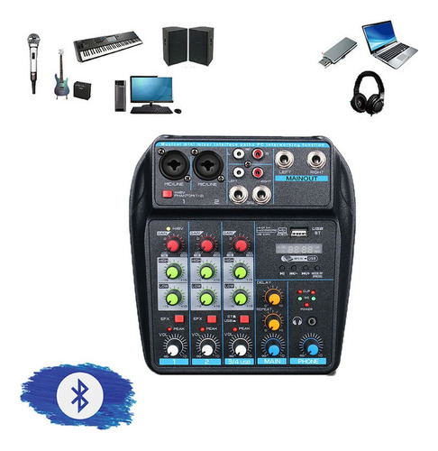 . Mezclador Digital, 48v 4 Canales Mp3 Usb Bt Fm-us