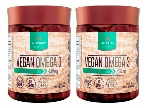 2x Vegan Ômega 3 100% Vegano Dha 430mg 60 Cápsulas Nutrify 