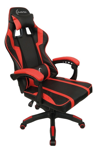 Silla De Escritorio Audiotek Mkz-atsillagamer Gamer Ergonómica  Negra Y Roja Con Tapizado De Cuero Sintético