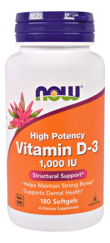 Vitamina D3 1000 Iu Alta Potência Now Foods 180softgls Sabor Sem Sabor