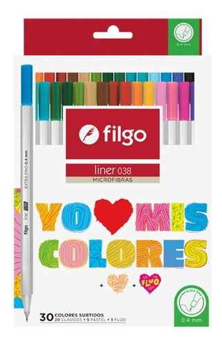 Microfibras Filgo Liner 038 X30 Colores Clasico Pastel Fluo