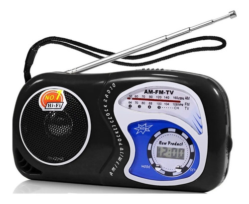 Mini Rádio Vermelho Am/fm/tv Com Relógio Mk-2019a Preto