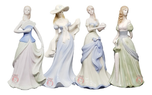 Colección De 4 Damas Muñecas De Cerámica Y Porcelana Figura.
