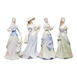 Colección De 4 Damas Muñecas De Cerámica Y Porcelana Figura.