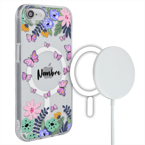 Funda Para iPhone Magsafe Personalizada Con Nombre Mariposas