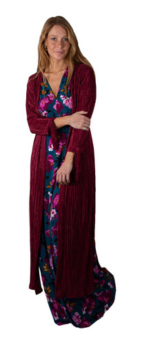 Tapado Kimono Largo Verona Cherry Plisado Maria Paskaro
