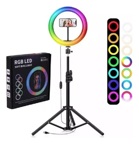 Aro De Luz Led 26 Cm Luz Rgb Calida Fria + Trípode 2.10 Mt