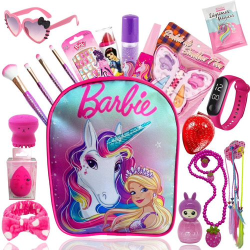 Kit Maquiagem Infantil Relógio Mochila Barbie Presente