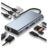 Usb C Hub, Adaptador Usb C 11 En 1 Con 4k Hdmi, Vga, Tipo C 