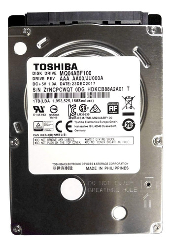 Disco Duro Interno Laptop Toshiba 1tb 2.5 5400rpm Mq04abf100