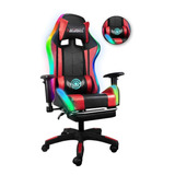 Silla Gamer Luz Led Rgb Apoya Pies Cojín Masajeador Lumbar 