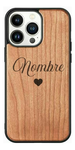 Funda Madera Personalizada Grabado Láser Nombre Corazón